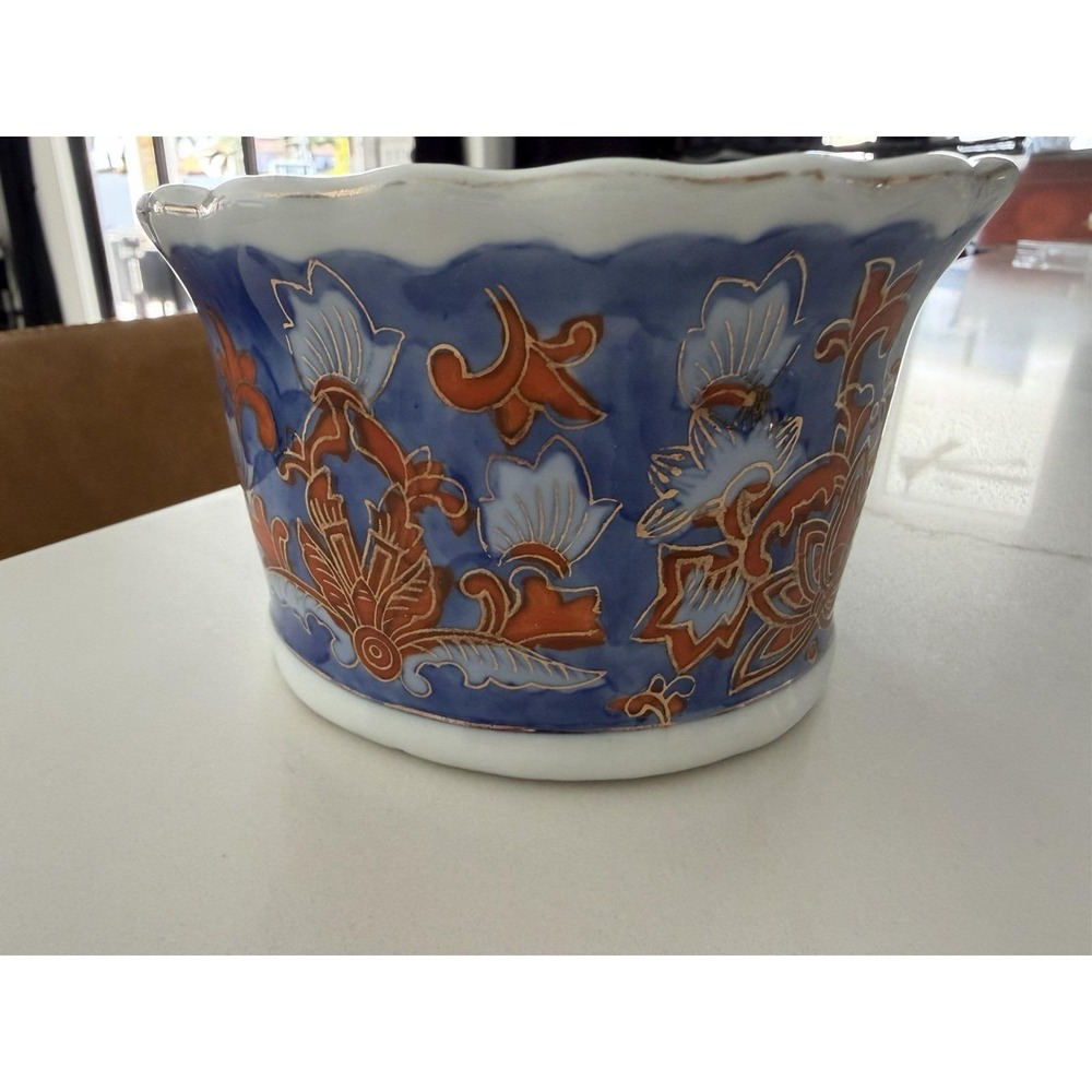 Vintage Ginger Jar  Blue Orange White Gold Gilt Made In China Red Stamp No Lid